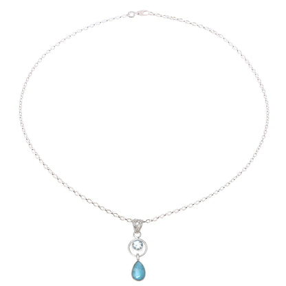 Gleaming Daylight Larimar and Blue Topaz Pendant Necklace from India