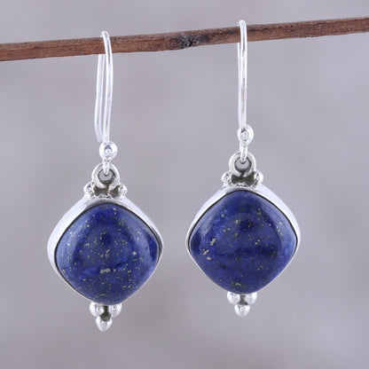 Gleaming Grandeur Lapis Lazuli Dangle Earrings from India