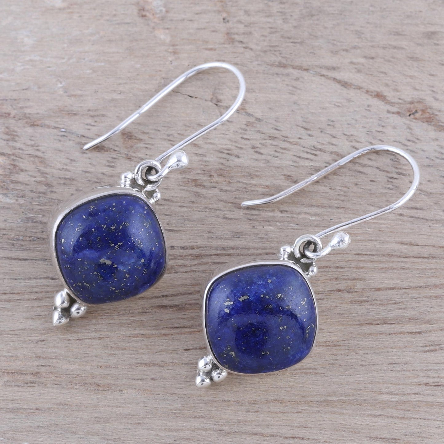 Gleaming Grandeur Lapis Lazuli Dangle Earrings from India