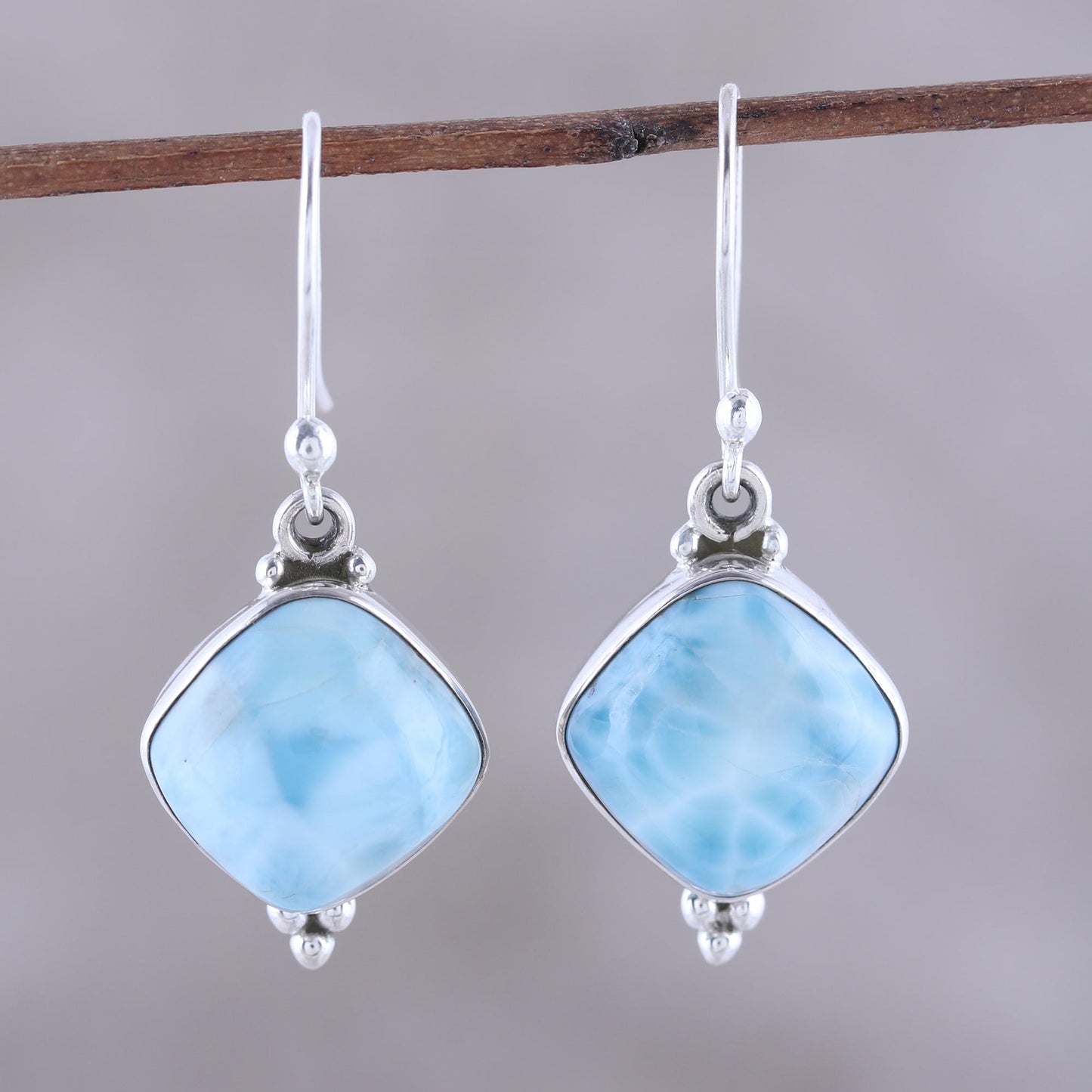 Gleaming Grandeur Larimar Dangle Earrings from India