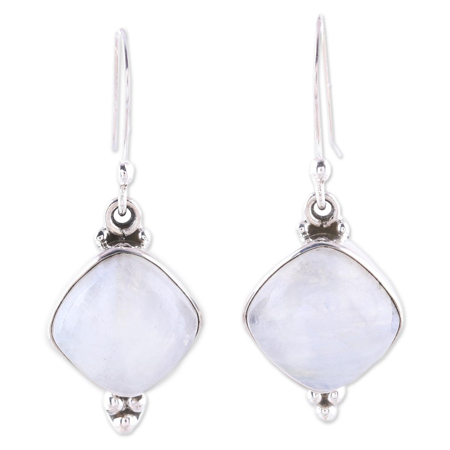 Gleaming Grandeur Rainbow Moonstone Dangle Earrings from India