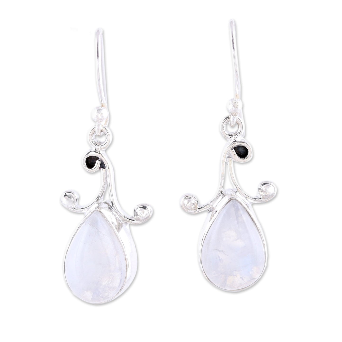 Lustrous Drops Teardrop Rainbow Moonstone Dangle Earrings from India