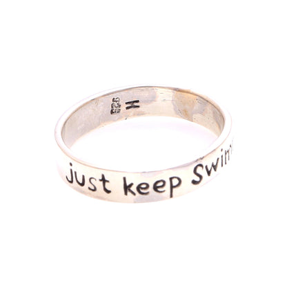 Just Keep Swimming Inspirational Sterling Silver Band Ring from Bali