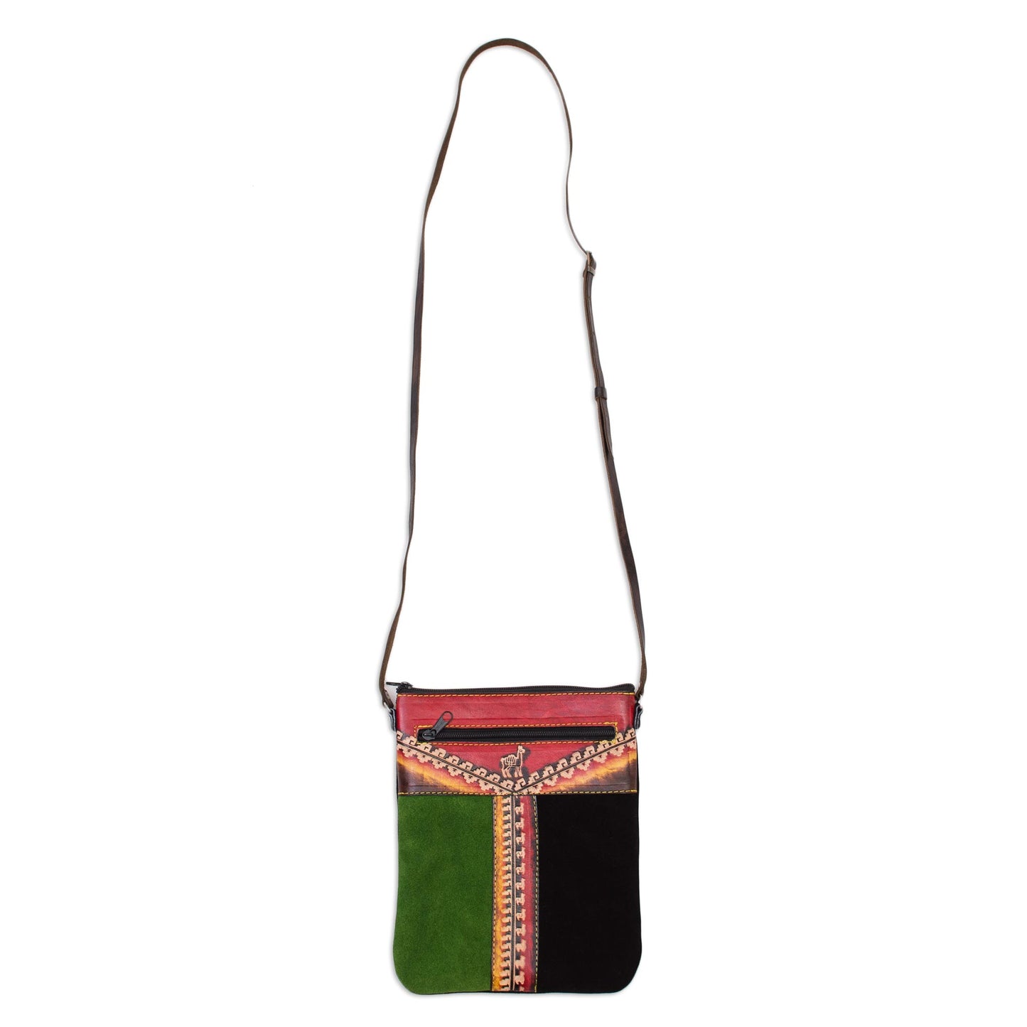 Cusco Traveler Llama-Themed Multicolored Leather Sling from Peru