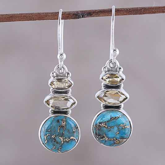 Peaceful Dazzle Citrine and Composite Turquoise Dangle Earrings from India