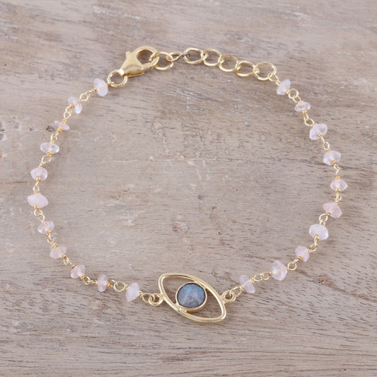 All Eyes on You Gold Plated Labradorite and Rose Quartz Pendant Bracelet