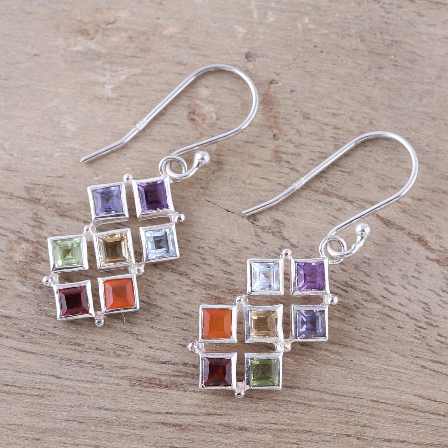 Wellness Multi-Gemstone Chakra Dangle Earrings from India