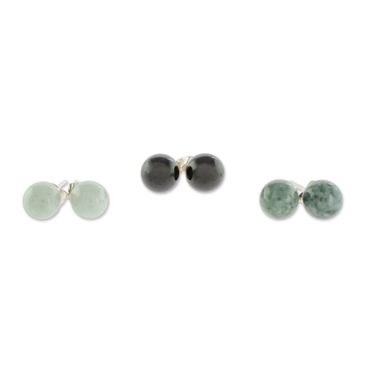 Maya Globes Set of 3 Mayan Jade Stud Earrings from Guatemala