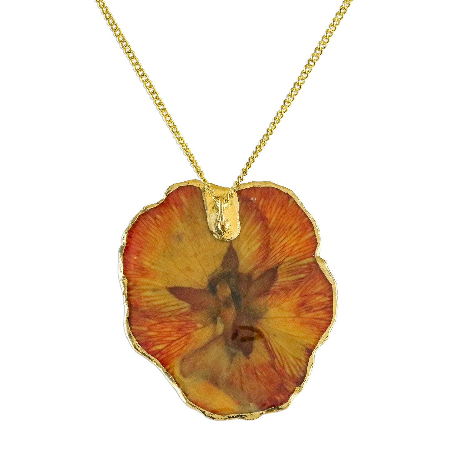 Pansy Resin Dipped Pink Pansy 24K Gold Plated Pendant Necklace