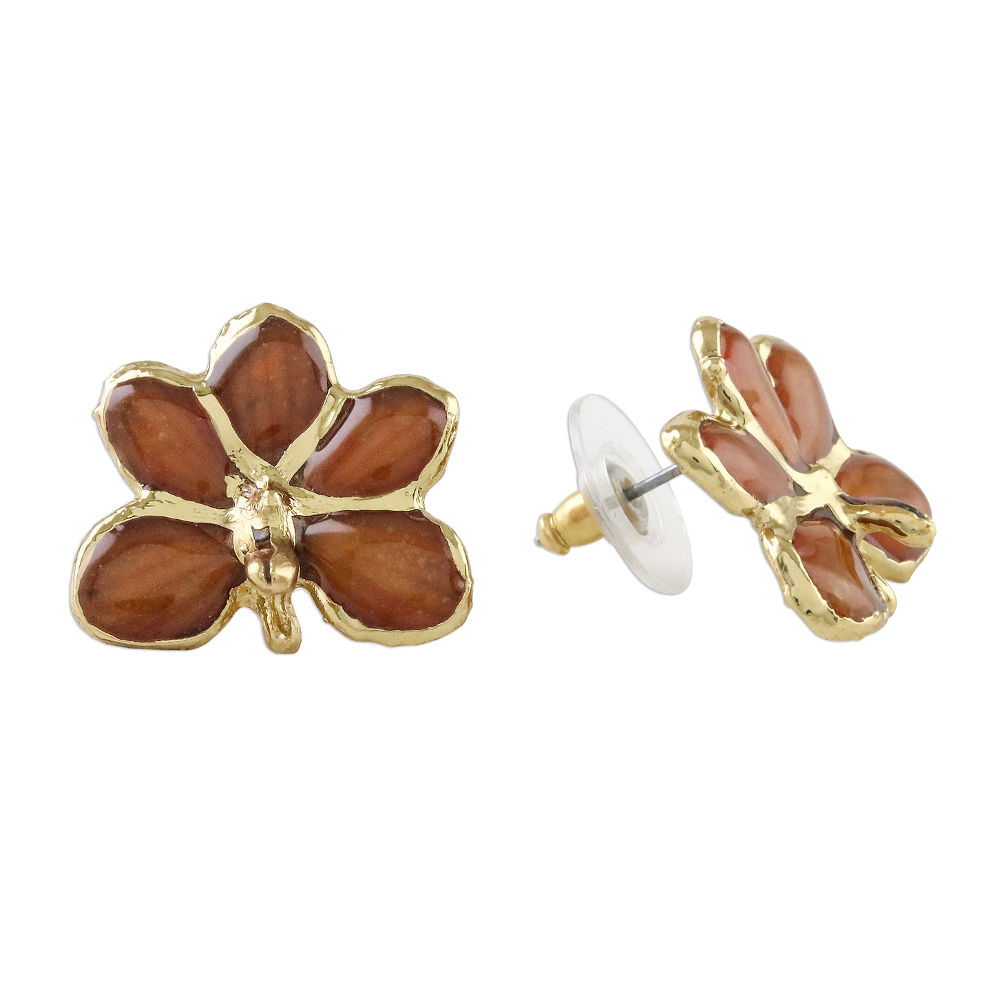 Espresso Radiance Espresso Gold-Plated Natural Orchid Button Post Earrings