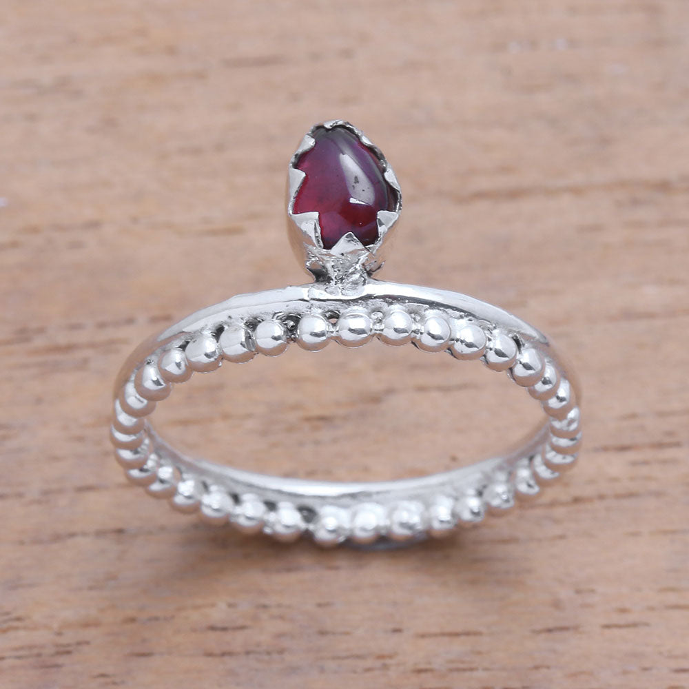 Lovely Serenity Dot Motif Garnet Band Ring Crafted in Bali