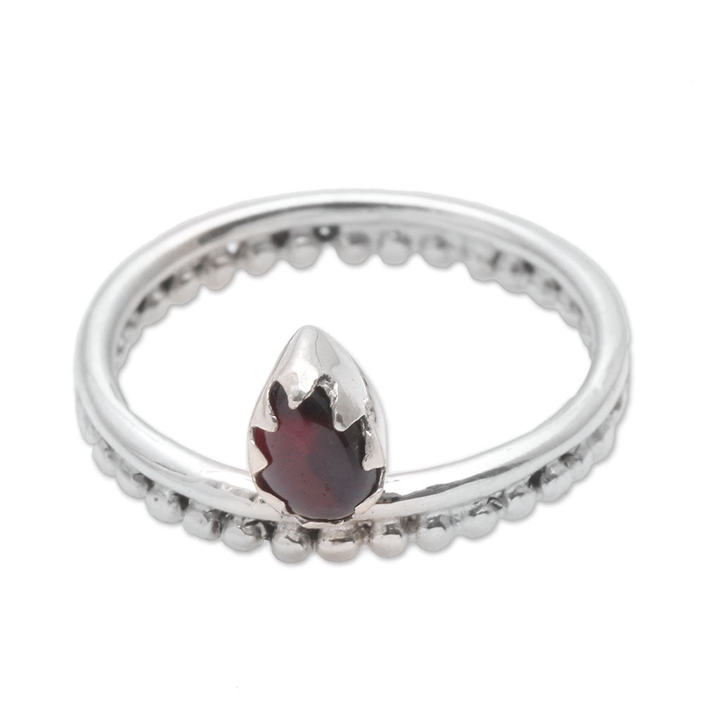 Lovely Serenity Dot Motif Garnet Band Ring Crafted in Bali