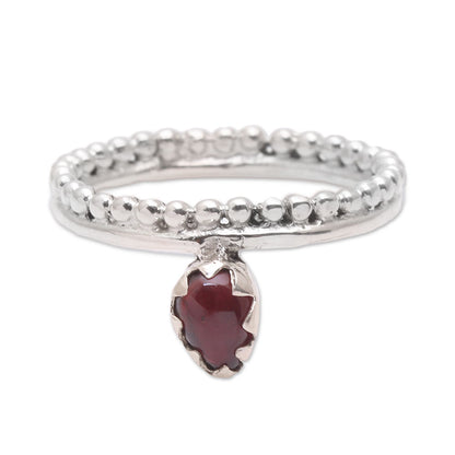 Lovely Serenity Dot Motif Garnet Band Ring Crafted in Bali