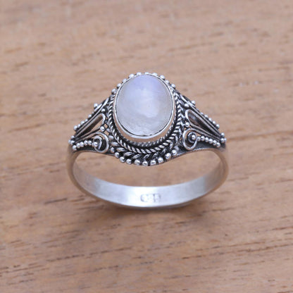 Princess Gem Handmade Rainbow Moonstone Single-Stone Ring from Bali