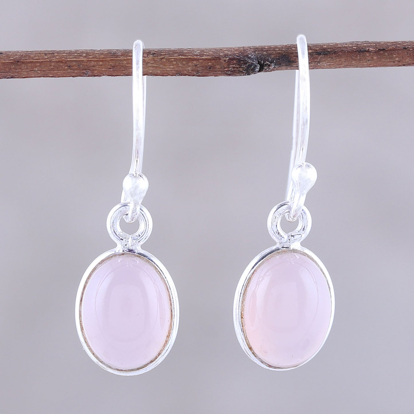 Luminous Soft Pink Soft Pink Chalcedony Dangle Earrings from India