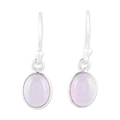 Luminous Soft Pink Soft Pink Chalcedony Dangle Earrings from India