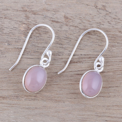 Luminous Soft Pink Soft Pink Chalcedony Dangle Earrings from India