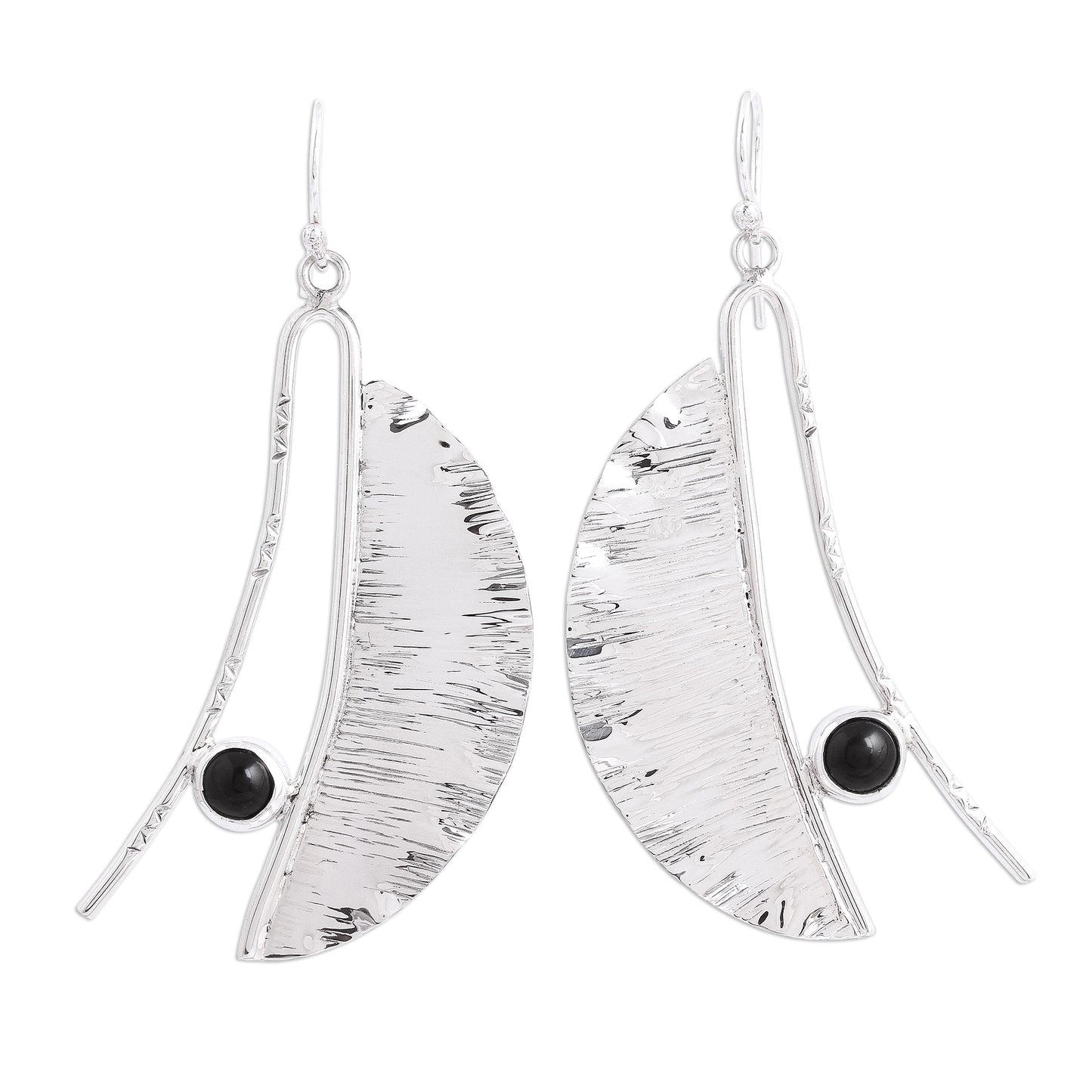 Modern Windy Leaves Modern Taxco Obsidian Dangle Earrings from Mexico