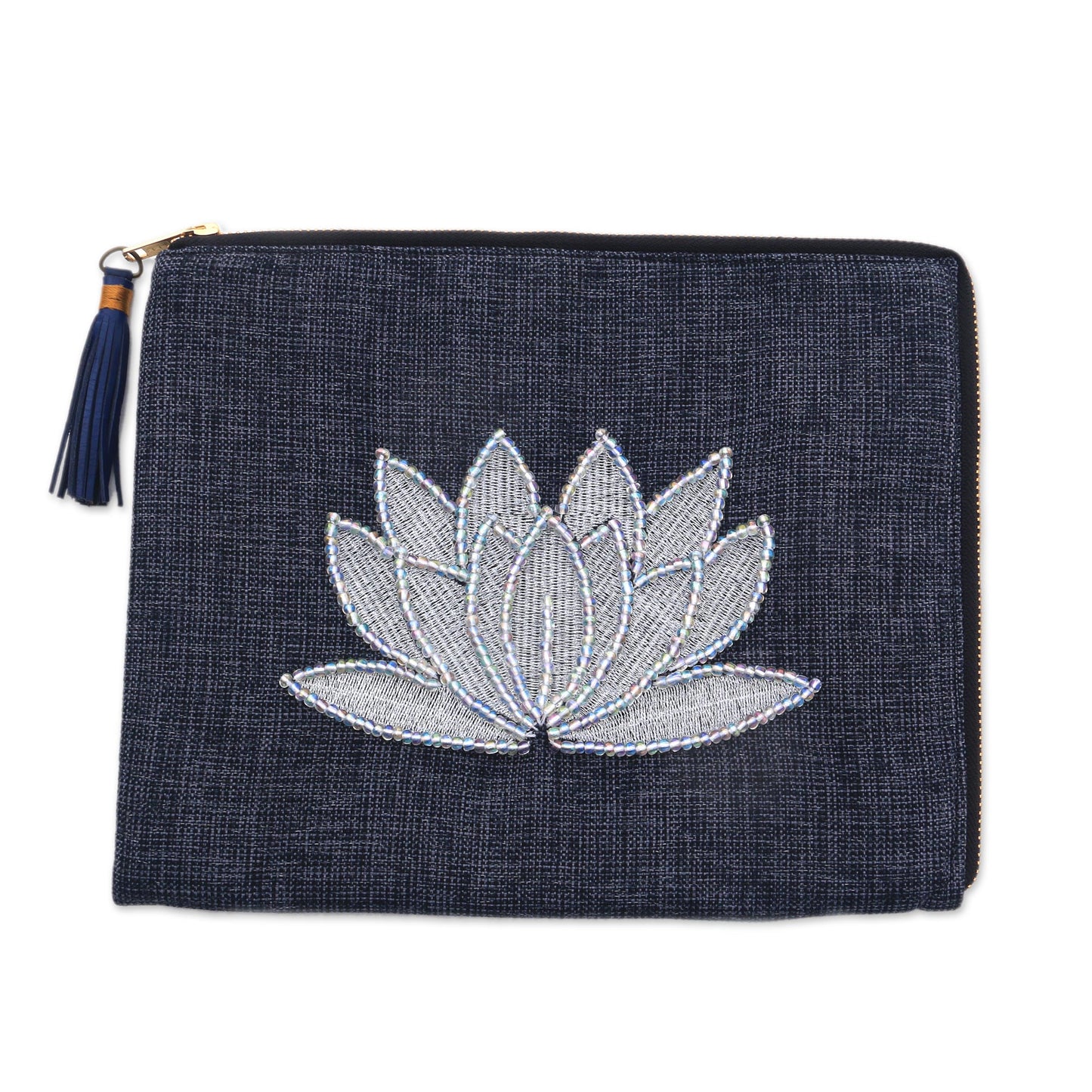 God's Grace in Midnight Floral Embellished Jute Coin Purse in Midnight from Java