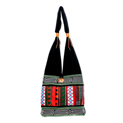 Ardent Thai Thai Multicolored Cotton Shoulder Bag with Geometric Motif