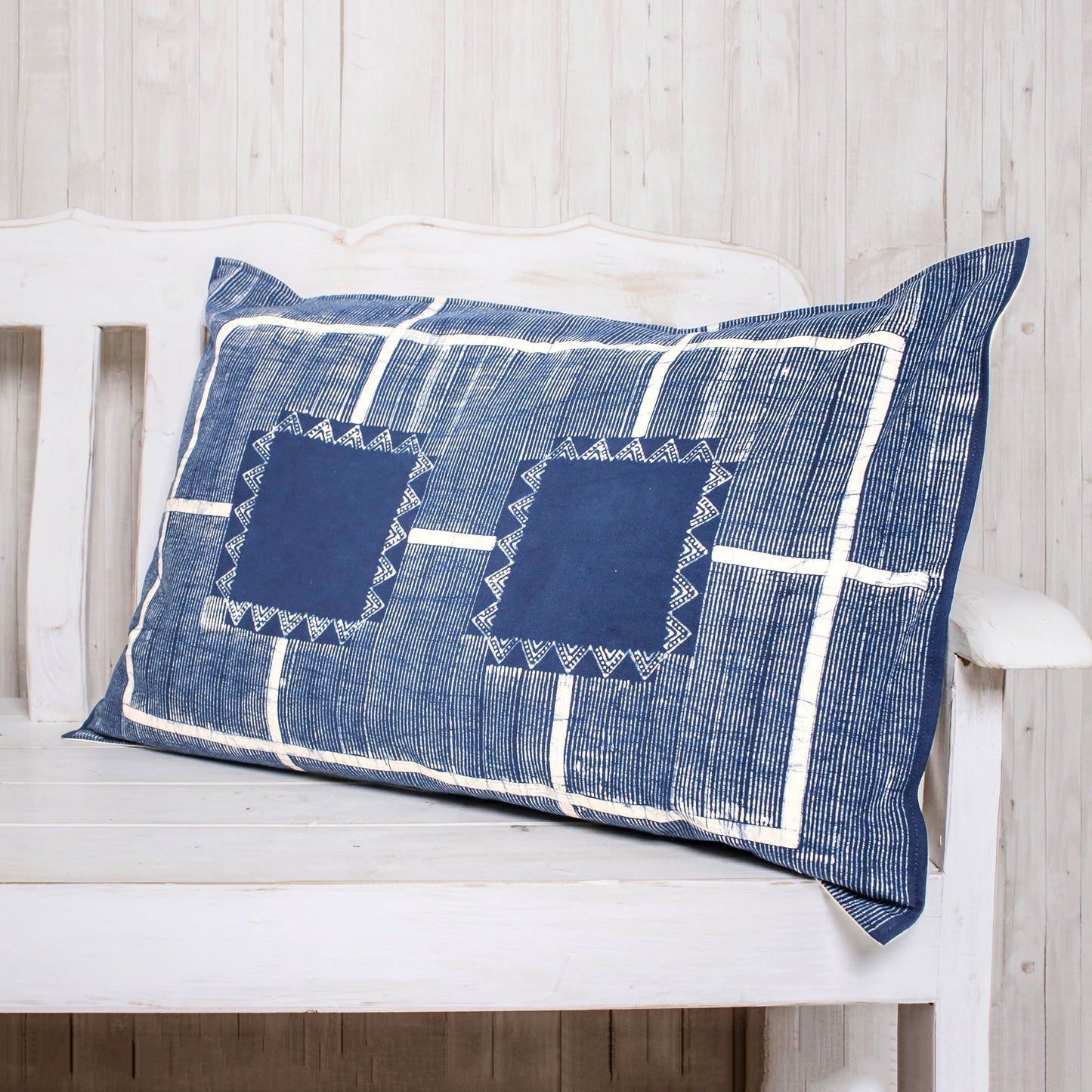 Energetic Stripes Batik Cotton Sham in Indigo from Thailand