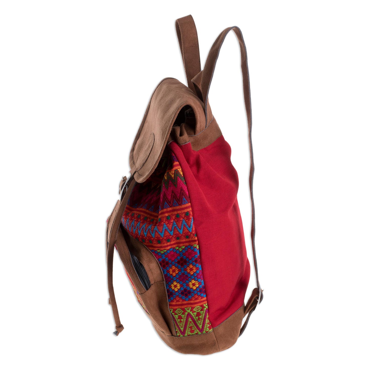 Flowers of Comalapa Zigzag Motif Handwoven Cotton Backpack from Guatemala