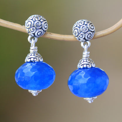 Azure Buddha Blue Chalcedony Dangle Earrings from Bali