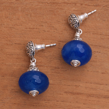 Azure Buddha Blue Chalcedony Dangle Earrings from Bali