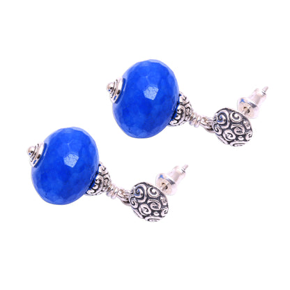 Azure Buddha Blue Chalcedony Dangle Earrings from Bali