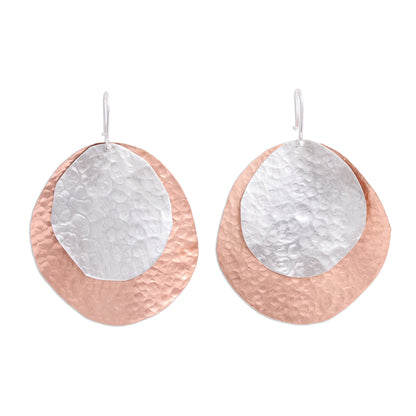 Rippling Eclipse Sterling Silver and Copper Dangle Earrings from Mexico