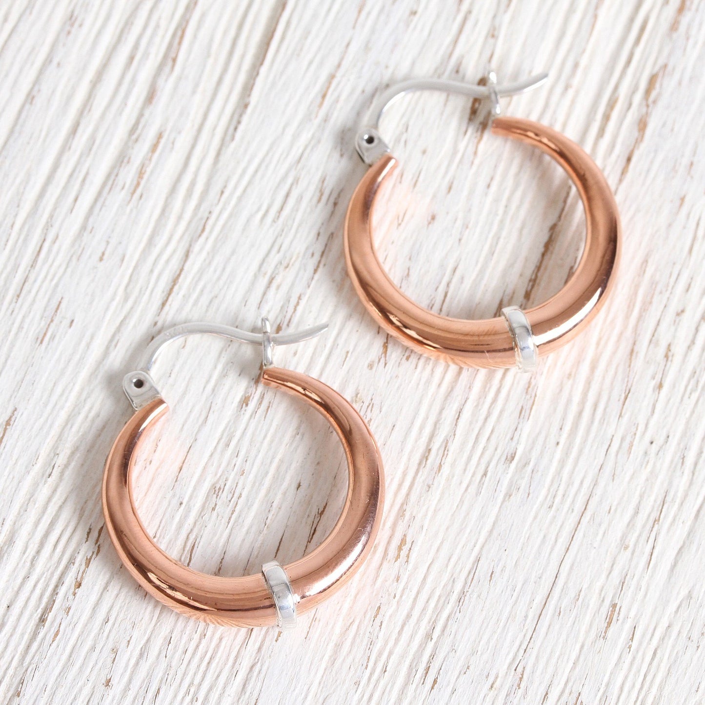 Copper Crescents Sterling Silver Hoop Earrings