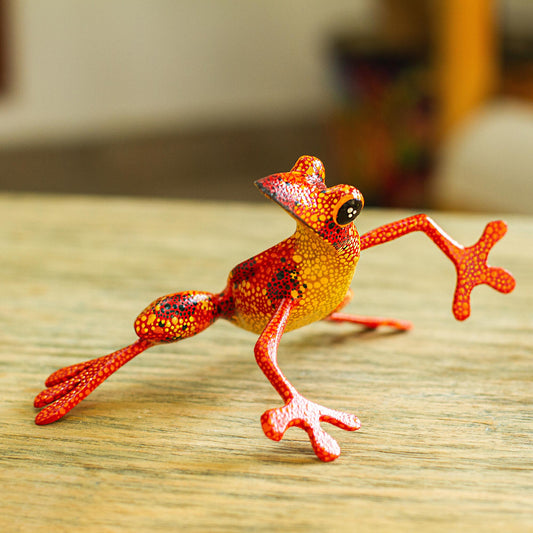 Lithe Tree Frog Wood Alebrije Tree Frog Sculpture from Mexico