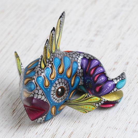 Fascinating Fish Colorful Wood Alebrije Fish Figurine from Mexico