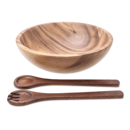 Share Handcrafted Wood Salad Bowl with Serving Spoon and Fork