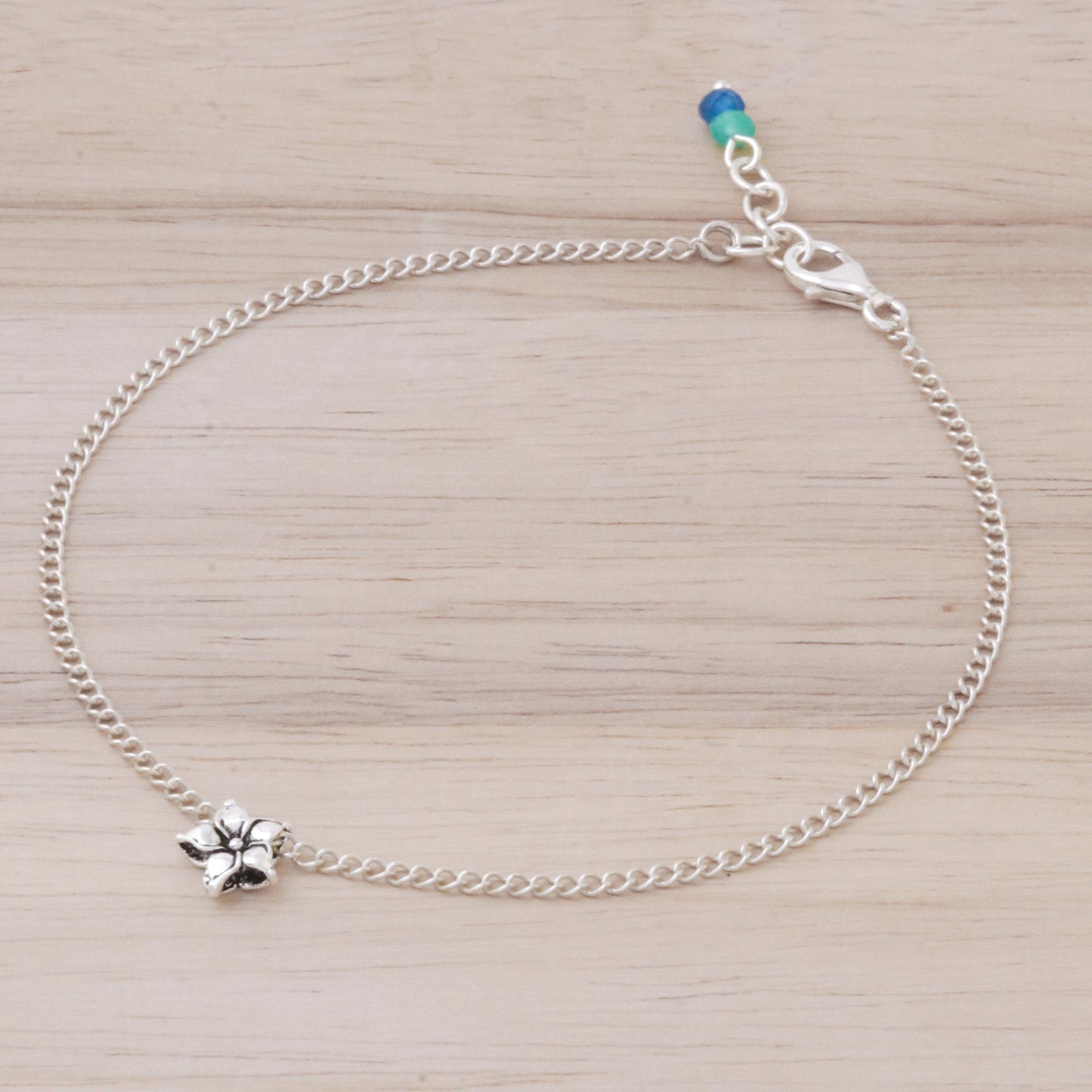 Little Flower Handmade Sterling Silver and Quartz Floral Anklet