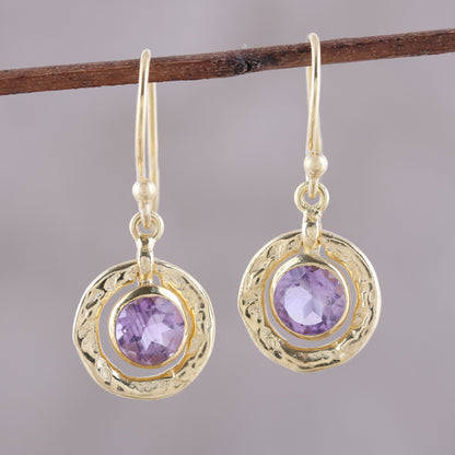 Glittering Lilac Amethyst and 18k Gold Plated Sterling Silver Dangle Earrings