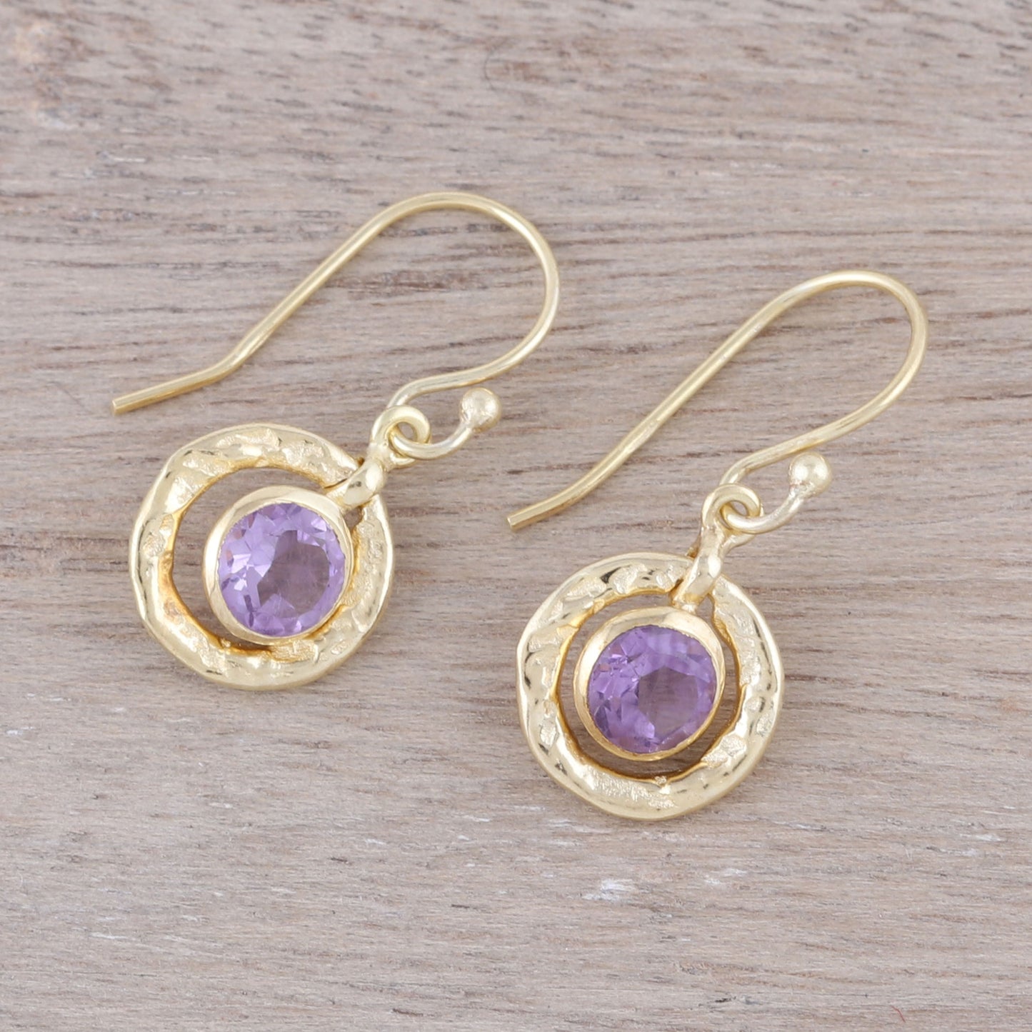 Glittering Lilac Amethyst and 18k Gold Plated Sterling Silver Dangle Earrings