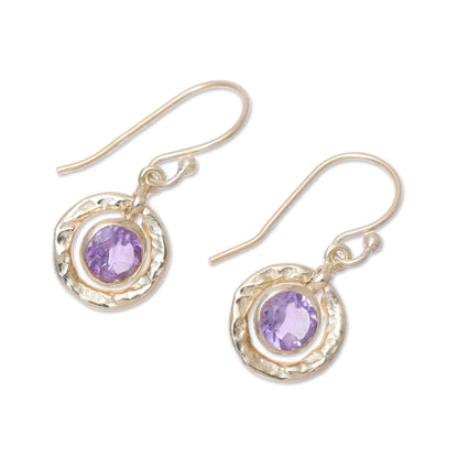 Glittering Lilac Amethyst and 18k Gold Plated Sterling Silver Dangle Earrings