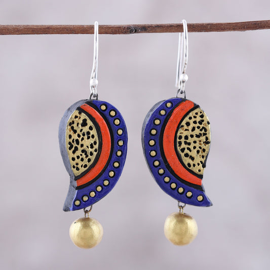 Mango Bliss Hand-Painted Ceramic Dangle Earrings Crafted in India