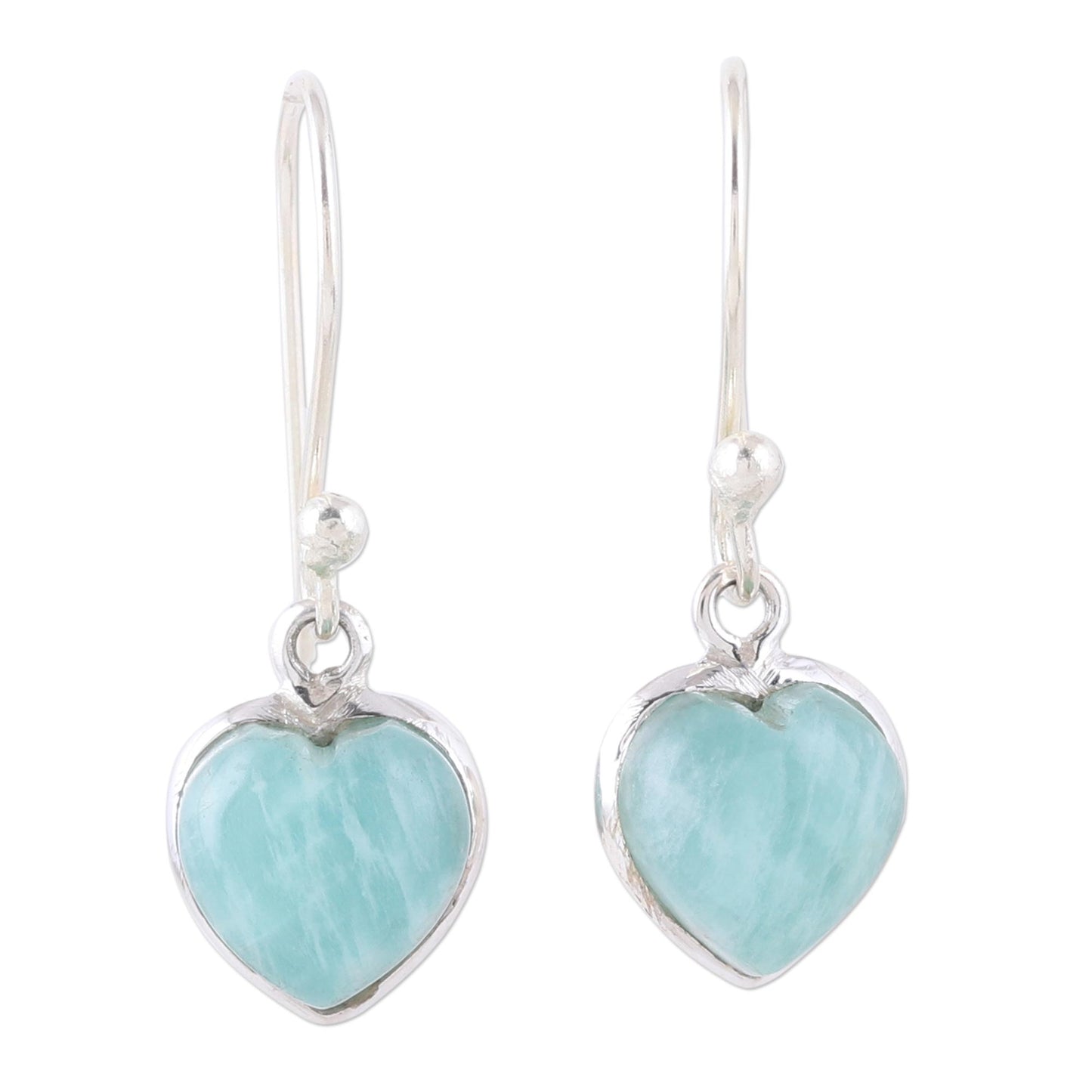 Sweet Adoration Heart Shaped Amazonite Dangle Earrings from India