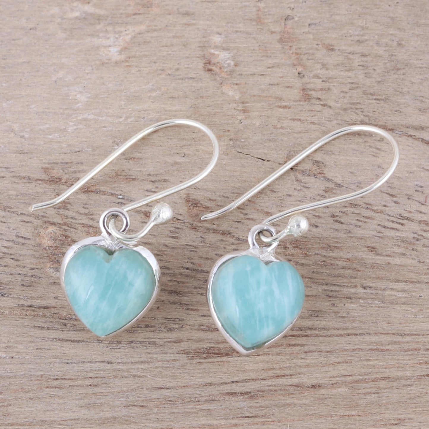 Sweet Adoration Heart Shaped Amazonite Dangle Earrings from India