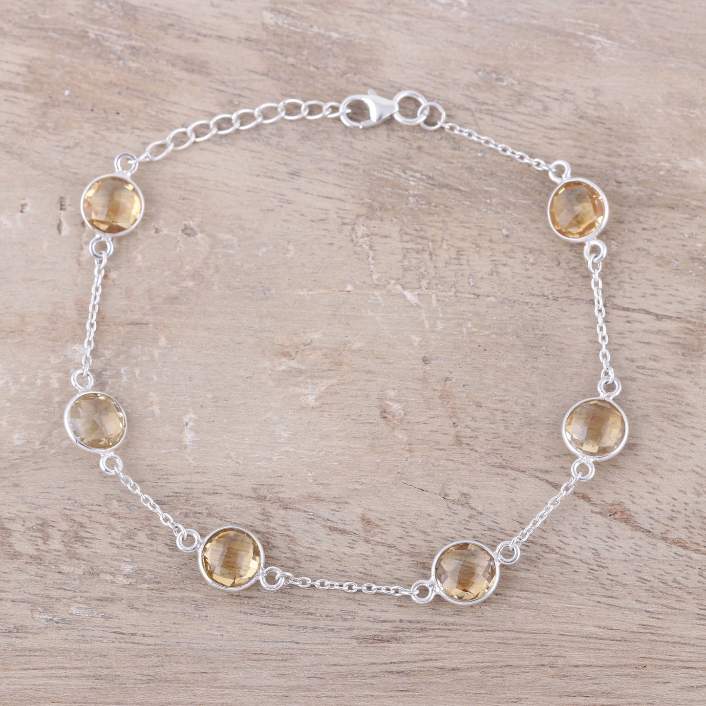 Sunshine Drops Sterling Silver Chain and Yellow Citrine Station Bracelet