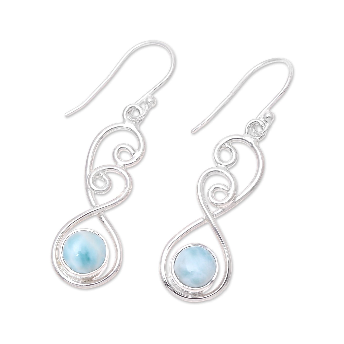 Sky Swirl Sterling Silver and Blue White Larimar Dangle Earrings