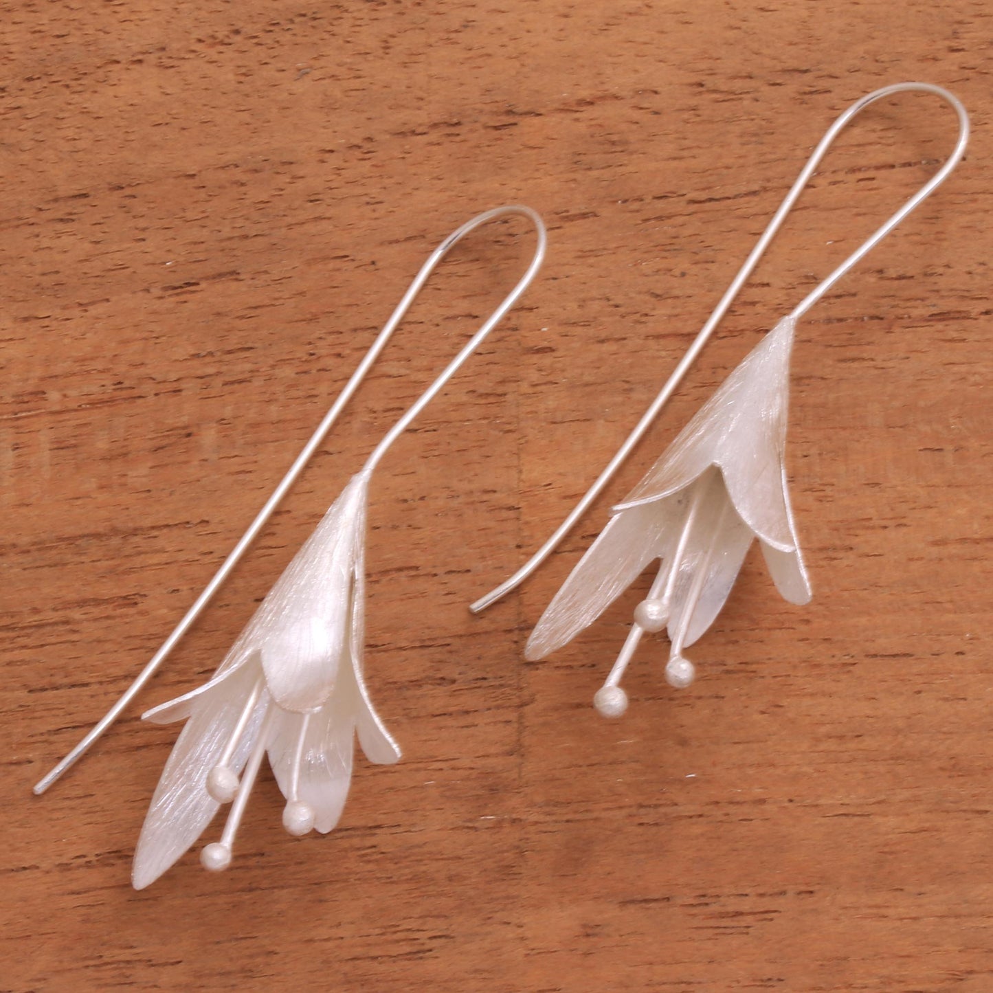 Light Blossom Floral Sterling Silver Drop Earrings from Bali