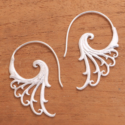 Angelic Wings Curling Motif Sterling Silver Half-Hoop Earrings from Bali