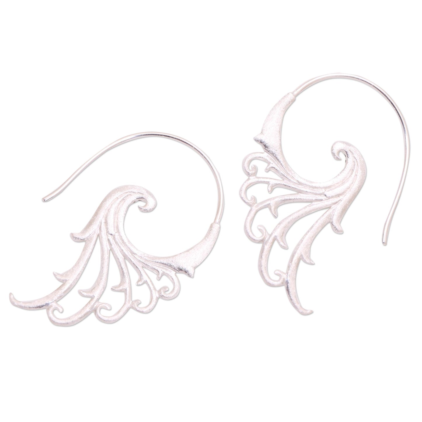 Angelic Wings Curling Motif Sterling Silver Half-Hoop Earrings from Bali