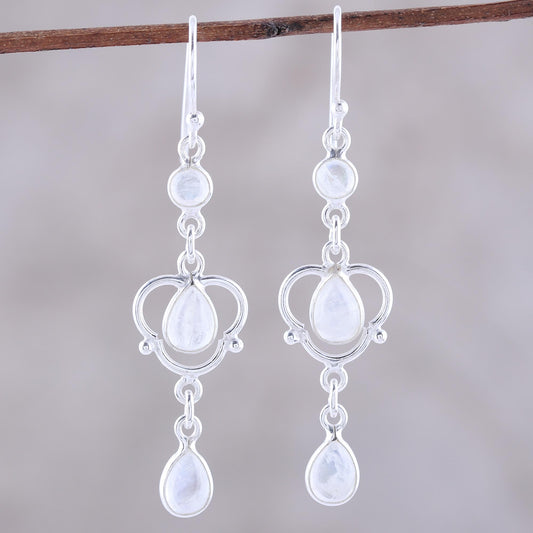 Iridescent Rain Sterling Silver and Rainbow Moonstone Dangle Earrings