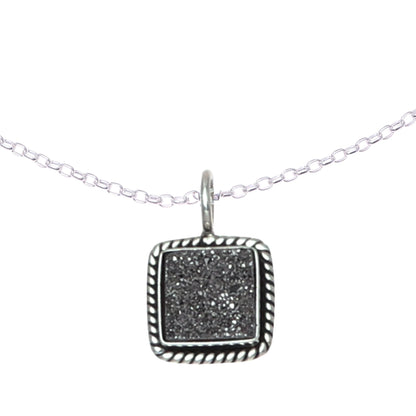 Grey Sparkle Sterling Silver and Grey Drusy Quartz Pendant Necklace