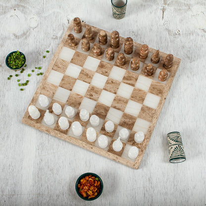 Nature's Challenge Onyx and Marble Chess Set in Brown and Beige (13.5 in.)