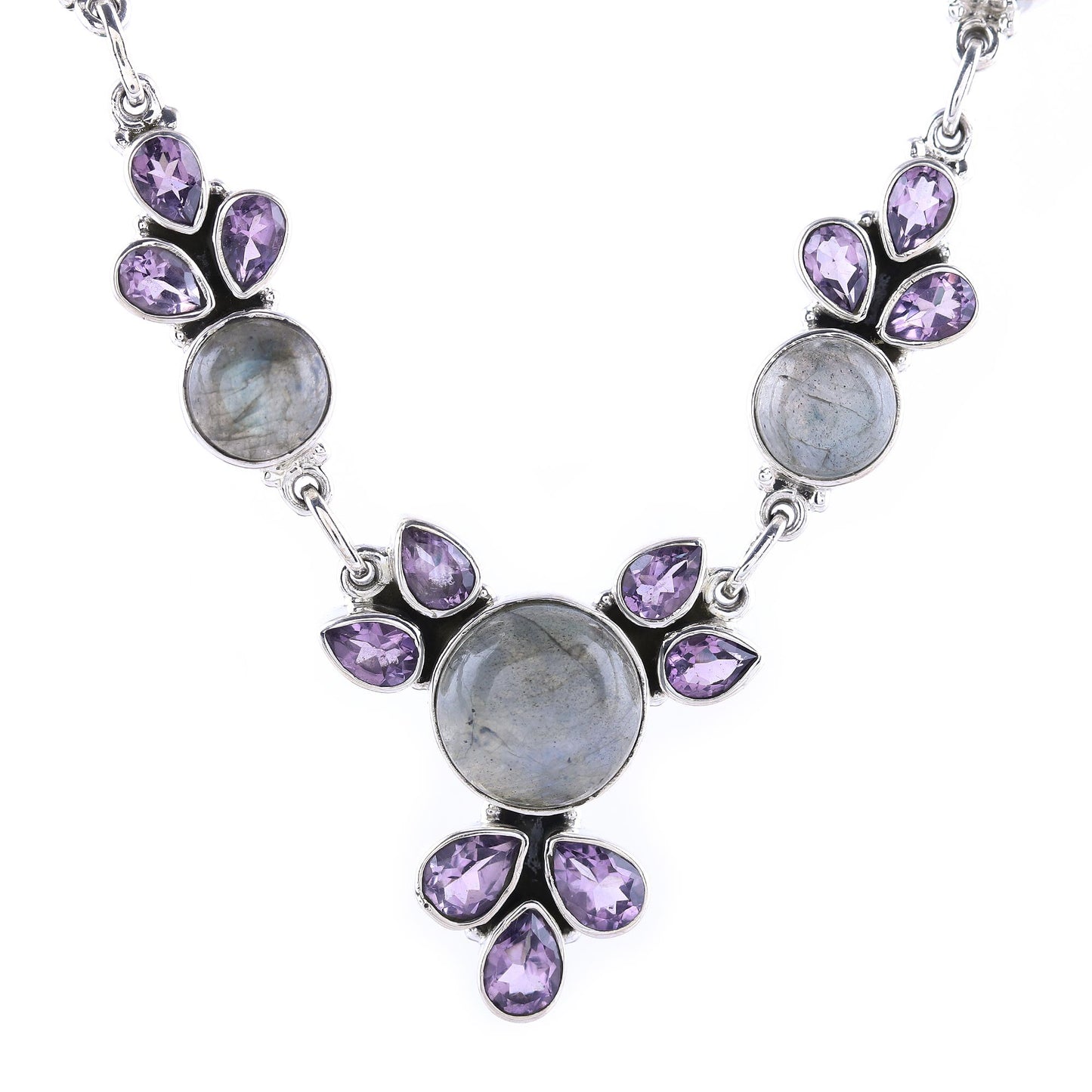 Aurora Blossom Amethyst and Labradorite Pendant Necklace from India